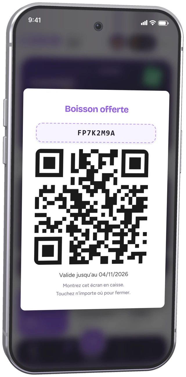 Coupon gagné avec son QR code, à présenter en caisse